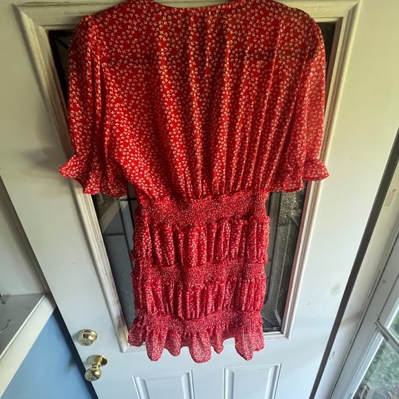 FREE SHIPPING ress; soft red and white; gathered areas for fun flirty; tie open - Picture 6 of 10